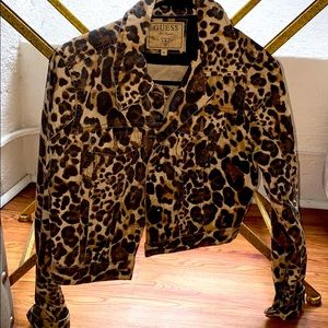 Leopard Print Cropped Denim Jacket